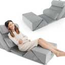 Giantex 7 PCS Orthopedic Bed Wedge Pillow Set, Adjustable Memory Foam Body Pillows with Washable Cover, Ergonomic Cushions Support Head, Neck, Back for Acid Reflux, Pain Relief, Leg Elevation, Grey