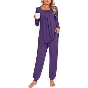 Anymeet Women's Pajama Sets Fall Winter Long Sleeve 2 Piece Sleepwear Soft Lounge Outfits with Pockets (XX-Large, Black)