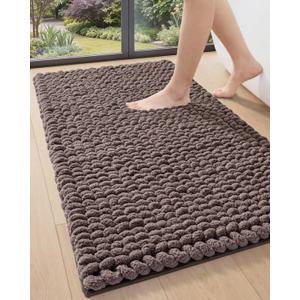 DEXI Bathroom Rugs 24x43, Non Slip Washable Bath Mat, Luxury Chenille Super Absorbent Ultra Thick Bathmats for Shower Floor, Plush Fluffy Shaggy Carpet for Tub, Brown