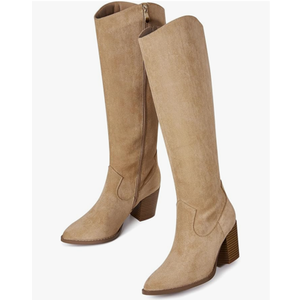 MeiLuSi Womens Knee High Boots Pointed Toe Suede Boots Chunky Heel Faux Slouchy Shoes Tall Fall 2025 Side Zipper Size 8