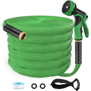 Flexible Garden Hose 50ft, Lightweight Water Hose with 10 Function Spray, Portable Water Pipe Leak-Proof Kink Free Non-Shrinking Drinking Water Safe Hose Durable for Car Wash Patio Yard House Camping (Green)