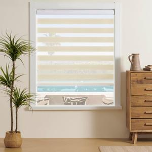 Cordless Zebra Blinds for Indoor Windows Free-Stop Zebra Shades Dual Layer Light Filtering Sheer Shades Roller Window Blinds for Home (24" W X 72" H, Cream)