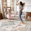 9x12 Area Rug Living Room: Washable Boho Large Neutral Vintage Soft Rugs Stain Resistant Distressed Farmhouse Non-Slip Indoor Floor Carpet for Bedroom Nursery Kids Office Dining Room- Beige Blue
