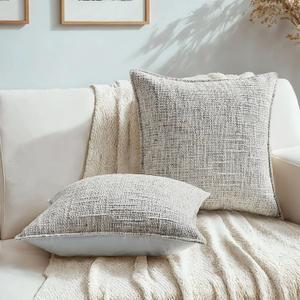 HAUSSY 2 Pack Pillow Covers 18x18 Inch, Reversible Chenille Decorative Throw Pillows Farmhouse Boho Neutral Cushion Covers Home Decor Soft Pillowcase for Couch Living Room Sofa Bed, Crey (Covers Only)