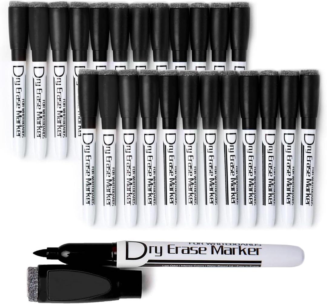 Volcanics Black Magnetic Dry Erase Markers Low Odor Fine Tip Whiteboard Markers Pack of 24