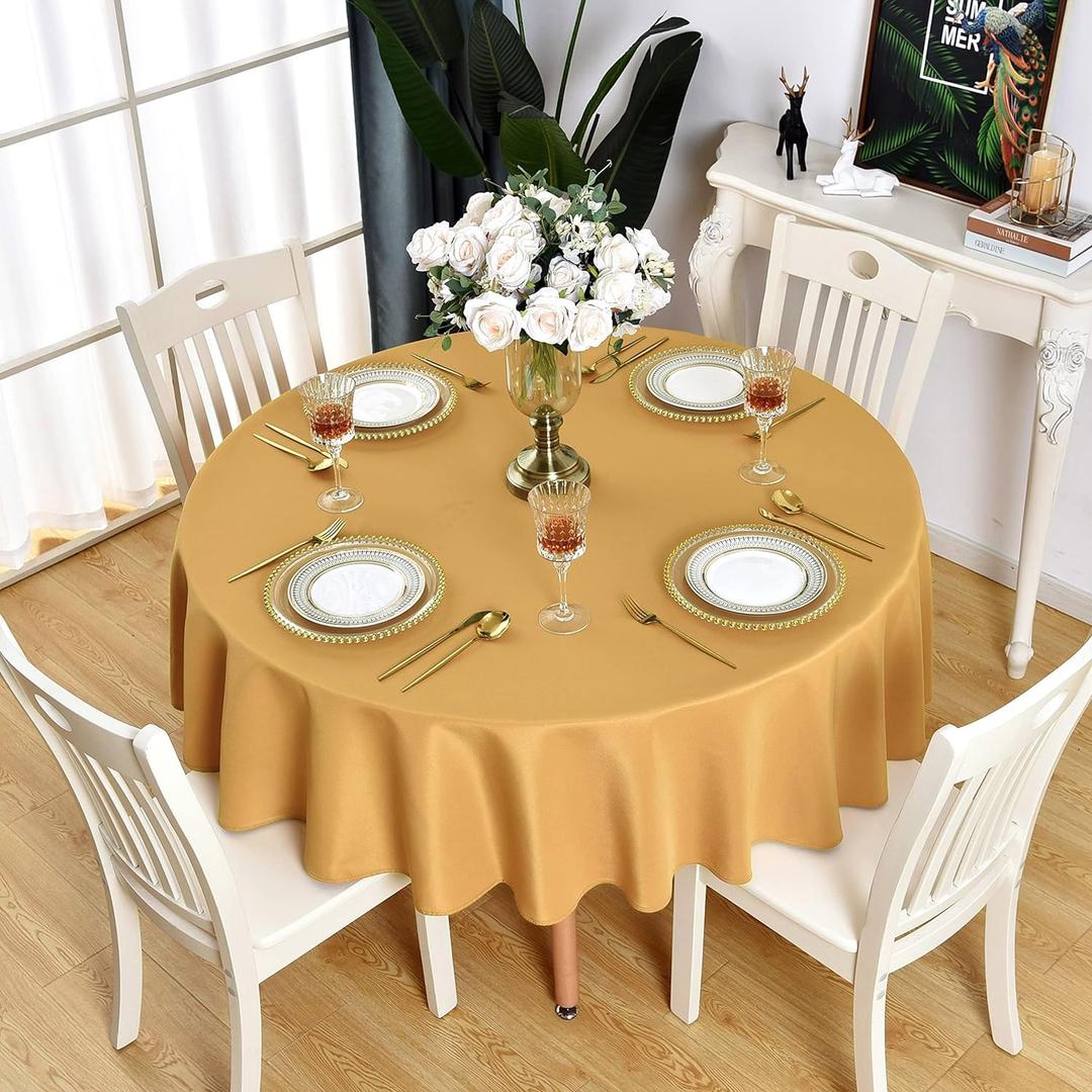 Gold Round Tablecloth Waterproof Stain Resistant Wrinkle Free Table Cloth 210GSM Polyester Washable Wipeable Table Cover for Party, Banquet, Wedding, Indoor and Outdoor use (60 inch, Circle)