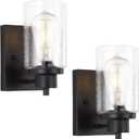2-Pack Bath Vanity Light Fixtures Wall Sconces, Modern Indoor Bathroom Wall Lights with Seeded Glass, Black Wall Light Fixtures for Bedroom Mirror Kitchen Living Room Entryway Patio