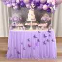 14ft Purple Butterfly Table Skirt for Butterfly Theme Baby Shower Gilrs Tulle Tutu Table Skirt for Butterfly Birthday Party Wedding Cake Dessert Table Decorations