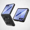 Designed for Samsung Z Flip 7 Case, Fashion Leather Case Supporting Magnetic Wireless Charging, Anti-Scratch & Drop Protection, Beauty Design Apperance（Black B