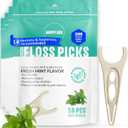 Biodegradable Floss Picks (200pcs) - Natural Dental Floss - Nontoxic Plant Based Floss Sticks for Adults & Kids - Vegan Tooth Pick Flossers - Single Thread Mint (50 Count (Pack of 4))