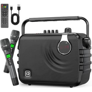 SHIDU 135W Power Voice Amplifier with 2 Wireless Bluetooth Microphones, Professional Microphone with Speaker Portable PA System & Karaoke Machine for Adults Support USB/TF Card/Aux/Guitar K6