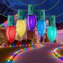 C9 LED Christmas Lights Outdoor, 150 FT 150Colored Bulbs Vintage C9 Connectable String Lights for Christmas Tree Roofline Patio Garden Backyard Holiday Party Indoor Outdoor Decoration, Green Wire