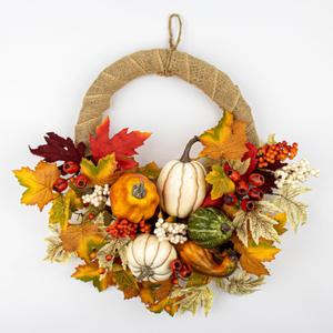 Fall Wreaths for Front Door 20 Inches Autumn Wreaths Rustic Harvest Wreath Farmhouse Pumpkin Wreath with Maple Leaves Berry for Thanksgiving Wall Window Indoor Outdoor Decorations
