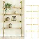 Gold Industrial Wall Mount Iron Pipe Shelf Bracket,Retro DIY Open Bookshelf,Storage Shelves, Ceiling hung Shelves for Home Kitchen Bathroom Living Room Office(2PcsX5Tier,68"Tall,10"deep,Hardware Only)