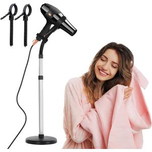 Erytlly Hair Dryer Stand Hands-Free Adjustable 360-Degree Rotating Blow Dryer Stand Hands-Free Metal Hair Dryer Holder Stand for Bathroom, Vanity, Makeup Room