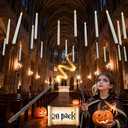 Prerish 16PCS Floating Candles with Wand, Magic Halloween Hanging Candles, Flickering Battery Operated Taper LED Flameless Candles with Wand Remote for Halloween Decorations Gifts Indoor