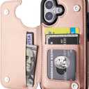 ONETOP Compatible with iPhone 17 Wallet Case with Card Holder, PU Leather Kickstand Card Slots Case, Double Magnetic Clasp and Durable Shockproof Cover 6.3 Inch (Rose Gold)