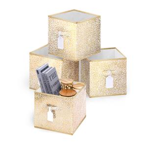 DAMAHOME Fabric Storage Cube Bins, Foldable 13 Inch Cube Storage Bins with Dual Handles and Tags, 4-Pack Collapsible Cubby Organizer for Shelves, Closet, Nursery, Toys, Gold Leopard