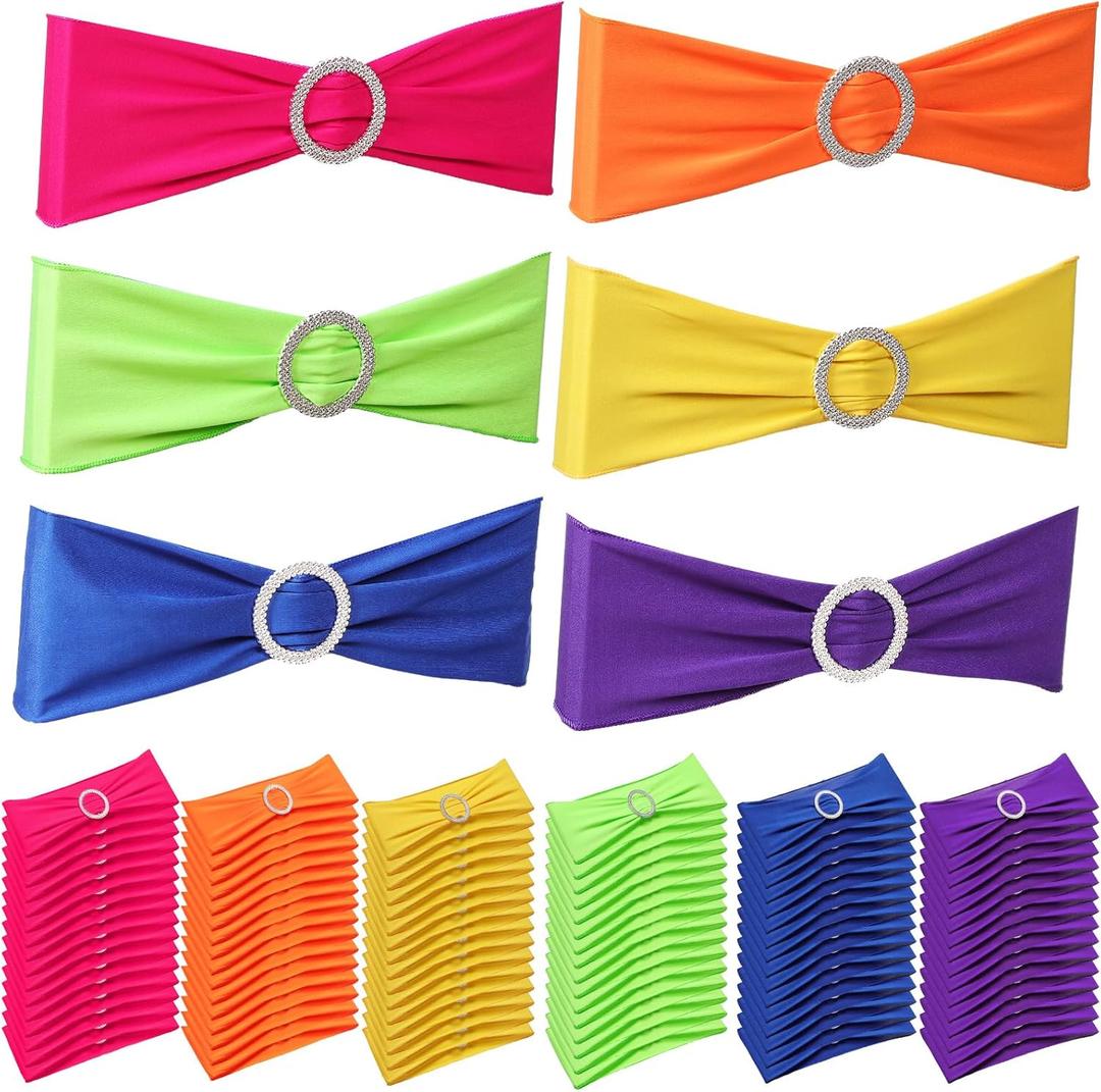 Newwiee 24 Pieces Colored Chair Sashes Spandex Dining Stretch Chair Sashes Bands with Buckle for Wedding Event Fiesta Mexican Party Favor Ceremony Reception Banquet Decoration (Solid)