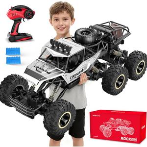 Jiakora RC Cars, Remote Control Monster Truck - Rock Crawler RC Truck with 2 Rechargeable Batteries, Metal Body, Large Size & LED Headlights, Boy Toys for Kids Ages 4-7 8-12 Birthday Gifts