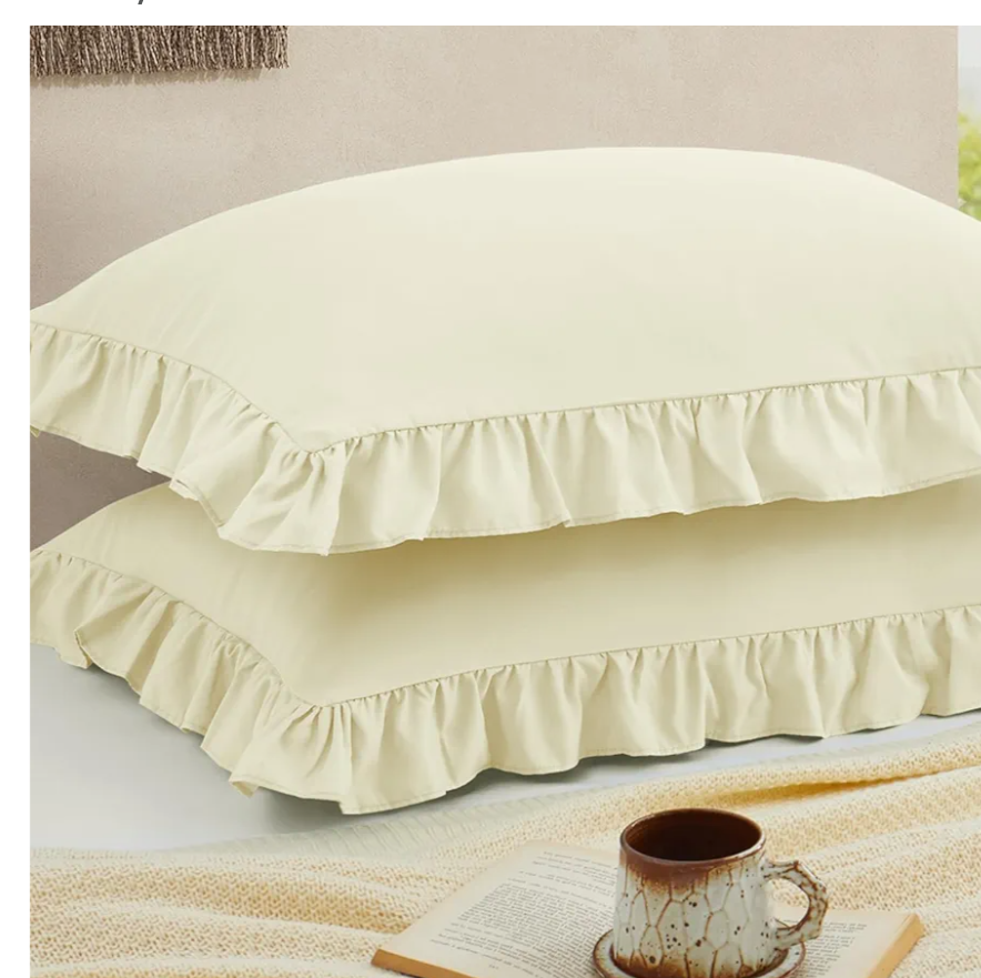 Ruffled Pillow Cases Set of 2, Beige Queen Pillow Shams Brushed Microfiber Edge Ruffled Soft Pillow Cover with Envelope Closure for Bedding Decor (20"x30")