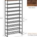 10 Tier Shoe Rack Organizer for 40-50 Pairs, Tall Metal Shoe Storage Shelf with Wood Top, Adjustable Boot Space, Narrow Design for Entryway Closet,Rustic Brown and Black