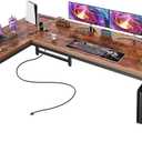 Huuger 63 Inch L Shaped Desk with Power Outlets and USB-C Port, 0.95 Inch Thicker Desktop, Reversible Computer Desk, Larger Office Corner Gaming Desk, Metal Frame, for Home Office, Study, Rustic Brown