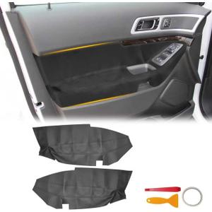 Leather Door Panels Armrest Cover Compatible with Ford Explorer 2011-2015, Car Door Arm Rest Replace Skin Upholstery with Installation Tool, Left& Right, Anti-Scratch, Black(2Pcs)