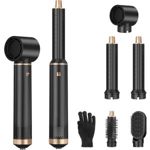 Sendowtek Hot Air Styler Brush Set for Women 5 in 1, 800W 3 Level Temp Hairdryer Comb for Rotating Curling Straightening Volumize Auto Wrap Curler Multi-Styler Hair Styling Tools for Multi Hair Home