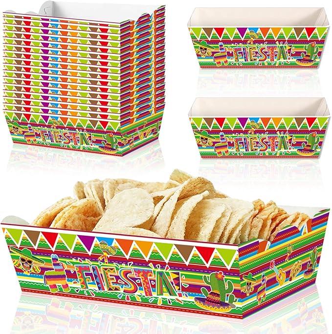 Ramede 45 Pcs Mexican Food Trays Disposable Fiesta Nacho Popcorn Snack Assembled Trays Paper Taco Boats Cinco De Mayo Candy Holder Container Birthday Party Decor Birthday Mexico Party Supplies