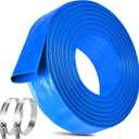1.5 IN x 60FT Pool Backwash Hose Heavy Duty Drain Discharge Double PVC Layflat Hose with 2 Clamps, Weatherproof Burst Resistant for Water Transfer, Sump Pump, Pool Filter, Pool Drain (18.3M, Blue)