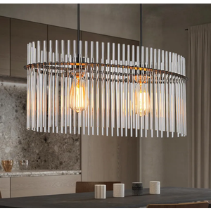 Liilokte 2 Light Modern Crystal Chandelier D23.6 Dining Room Chandelier Over Table Contemporary Pendant Ceiling Light Fixture Adjustable Height E26 for Living Room, Foyer, Entryway, Bedroom Gold