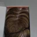 HOOJIH Hair Topper for Women with Thinning Hair 4x2.5inch Base Real Human Hair Topper with Bangs Handmade Invisiable Lace Front Topper - Medium Brown with Blonde Highlights