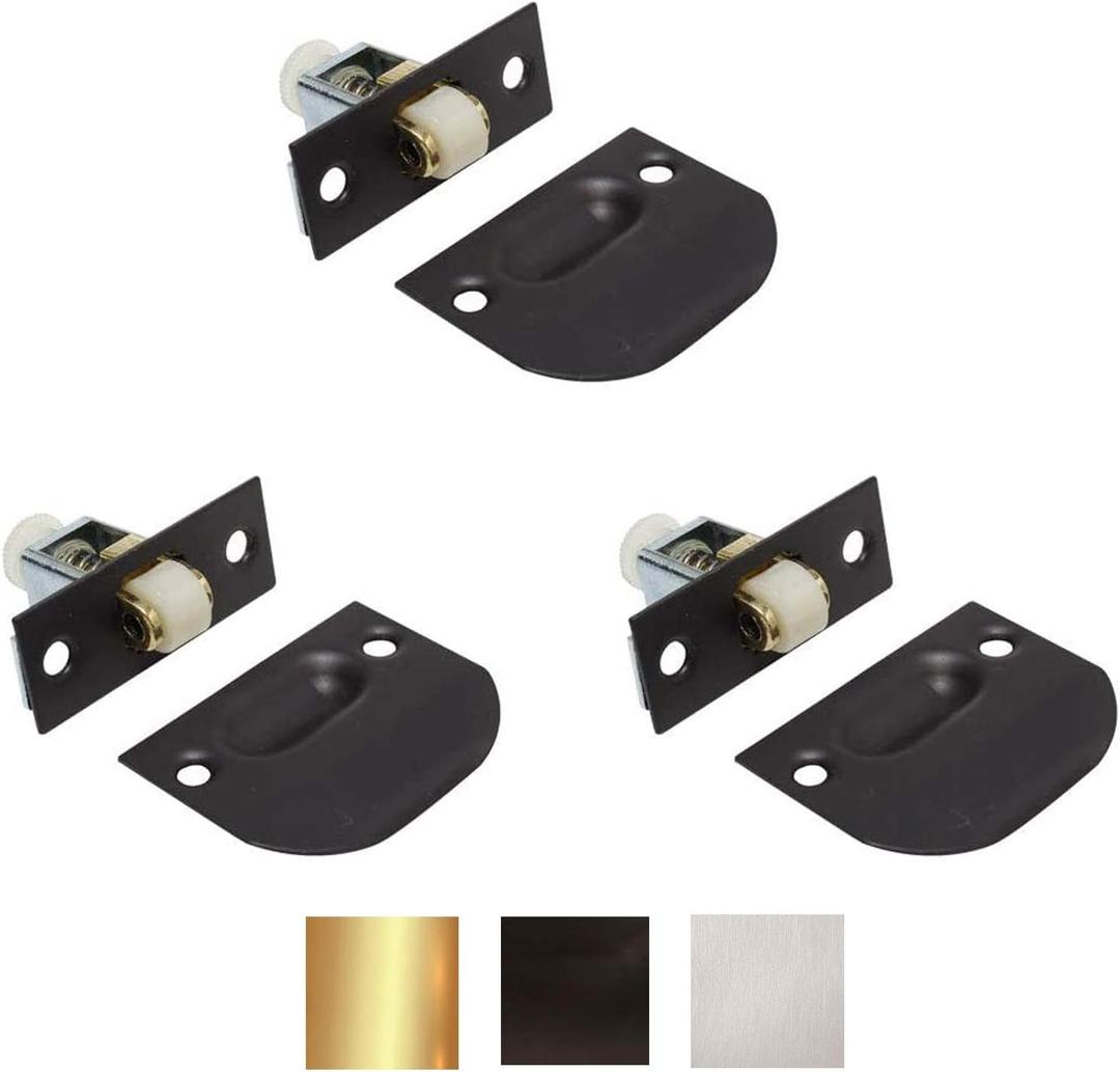 Litepak Adjustable Roller Catch for Furniture Closet Door Cabinet w/Strike Plate & Screws (3 Pack, Oil Rubbed Bronze)