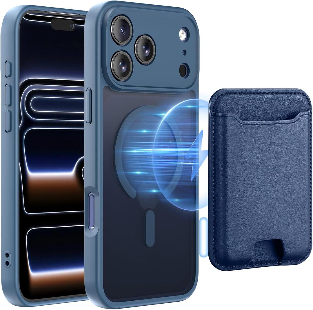 TopMade for iPhone 17 Pro Case with Magnetic Wallet Card Holder, Phone Case with Magnetic Wallet Fit 4 Cards, Translucent Matte Shockproof Case for iPhone 17 Pro 6.3 inch, Blue
