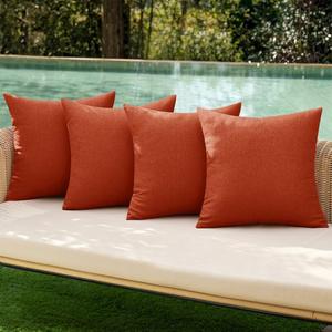 MIULEE Pack of 4 Decorative Outdoor Throw Pillow Covers Linen Waterproof Pillow Covers Summer Farmhouse Cushion Cases for Patio Garden Tent Balcony Couch Sofa 18x18 Inch Burnt Orange
