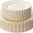 Lullaby 120PCS Ivory Scalloped Plastic Plates with Gold Rim, Disposable Elegant Plates Include 60pcs Dinner Plate 10.25", 60pcs Dessert Plate 7.5", Perfect for Daily Use, Wedding and Party