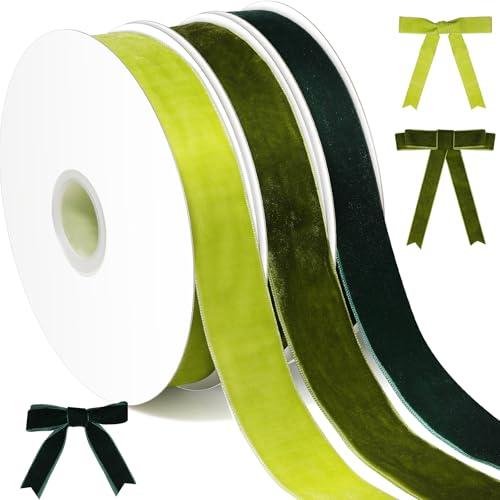 3 Rolls Christmas Velvet Ribbon, 1" Vintage Fabric Velvet Ribbon for Wrappin Wreath Bows Floral Craft, Total 30 Yards (Fruit Green, Moss Green, Dark Green, 1 Inch x 10 Yards) Pack of 2 3 Rolls Christmas Velvet Ribbon, 1" Vintage Fabric Velvet Ribbon for Wrappin Wreath Bows Floral Craft, Total 30 Yards (Fruit Green, Moss Green, Dark Green, 1 Inch x 10 Yards) Pack of 2