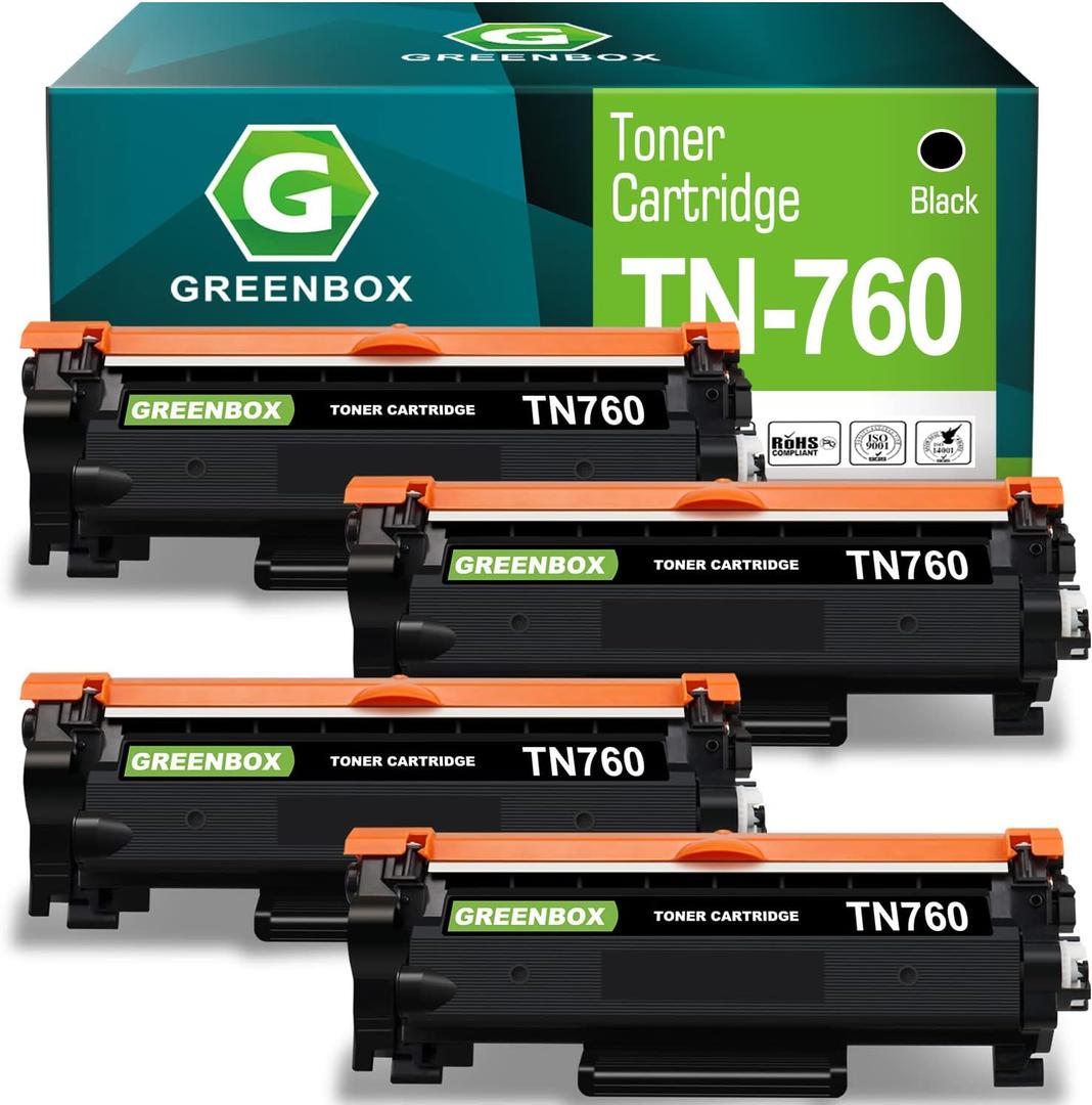 GREENBOX TN760 TN730 Toner Cartridges Black High Yield Replacement for Brother TN-760 TN-730 Toner for MFC-L2710DW HL-L2350DW HL-L2370DW HL-L2395DW MFC-L2750DW DCP-L2550DW HL-L2390DW Printer, 4 Pack