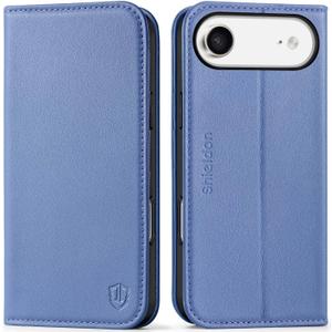 SHIELDON Genuine Leather Wallet Case for iPhone Air 6.5-inch 2025 | Flip Magnetic Cover | RFID Blocking Credit Card Holder | Kickstand | Full Protection Phone Shell | Wisteria Purple