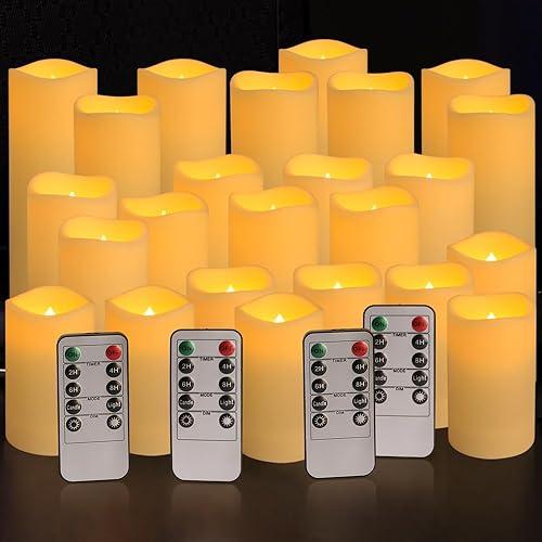 YOROXRG Set of 21 Waterproof Outdoor Flameless Candles, LED Candles with 4 Remote and Timer,(H 4" 5" 6" x D 2.2"),for Christmas,Halloween,Wedding,Festival