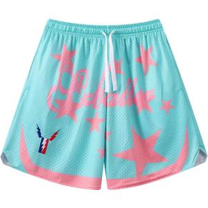 BOOMLEMON Men's Basketball Shorts Gym Training Workout Athletic Shorts Mesh Graphic Print Running Short Pants (Green, XL)