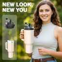 2 x Tnvee 40 Oz Tumbler Flip Straw Lid for Stanley Tumbler- Silicone Cup Lid Replacement with Dustproof Cover Leak Proof for 40 OZ Stanley Cup Accessories (Black)