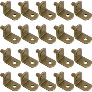 Shelf Support, 50 Pack 5mm L-Shaped Support Metal Bracket Style Shelf Pegs Pins with Hole for Furniture Cabinet Kitchen Bookcase - Antique Brass(5 x 8mm)