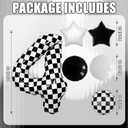2 x Race Car Party Decorations  7PCS Black, White & Checkered Foil Balloons Set with Stars, Rounds & Checkered Number 4 Foil Balloons for 4th Racing Birthday Party Supplies