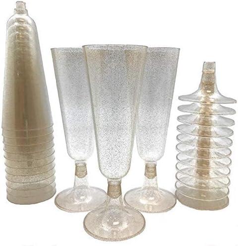 Oojami 70 pc Gold Glitter Plastic Classic ware Glass Like Champagne Wedding Parties Toasting Flutes Party Cocktail Cups