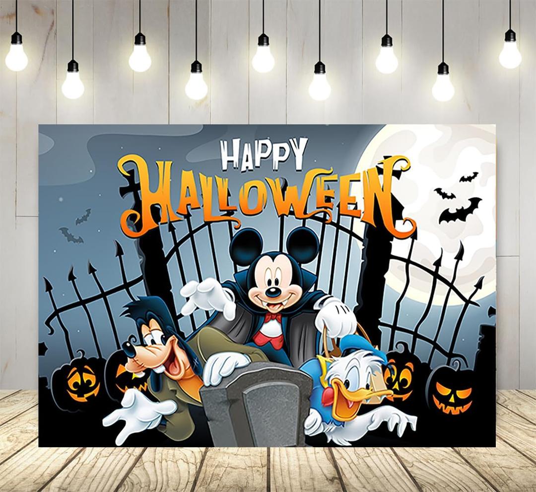 Happy Halloween Backdrop for Party Supplies 5x3ft Mouse Theme Banner for Party Cake Table Decorations Halloween Banner