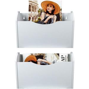 PAG Wall File Holder Wall Mounted Wood Hanging File Organizer for Office, 2 Pockets, White