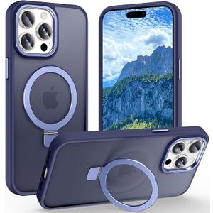 Magnetic for iPhone 14 Pro Case with Ring Stand, [10 FT Drop Protection] [Velvety Touch] Slim Translucent Matte Back Shockproof Phone Case for iPhone 14 Pro 6.1'', Blue
