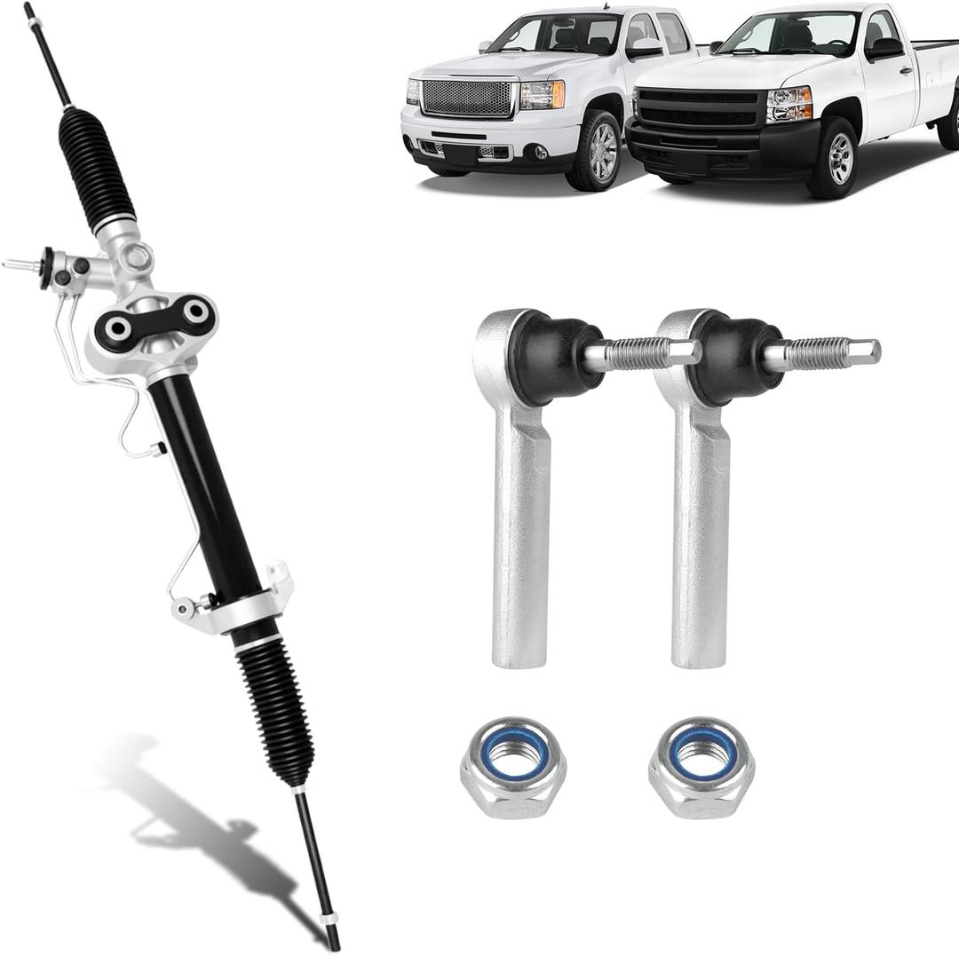 Hydraulic Power Steering Rack and Pinion Compatible with 2007-2013 Chevrolet Silverado 1500, GMC Sierra 1500 with Outer Tie Rod Ends